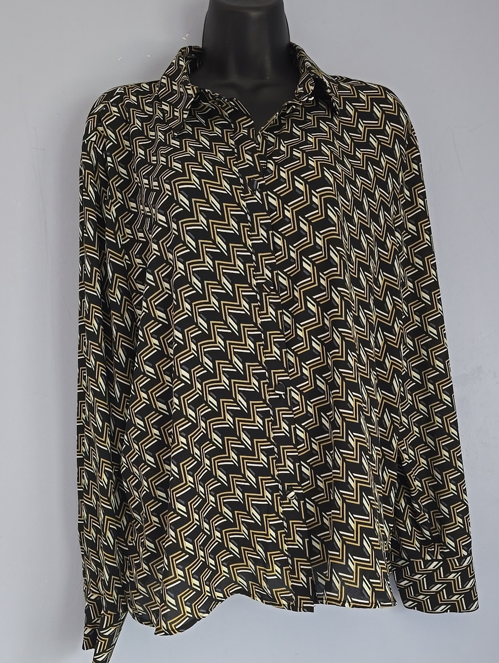 Zara Geometric Print Blouse XL NWT Black Green Gold     #Z - Picture 3 of 13